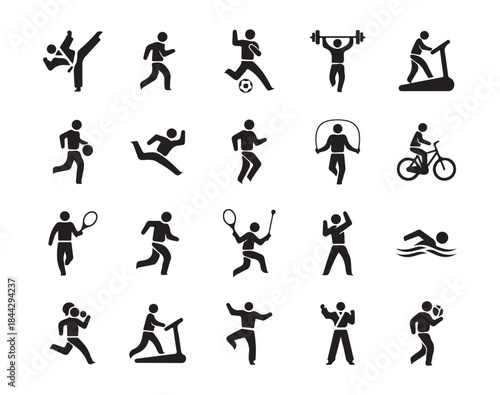 Black silhouettes of various sports icons on