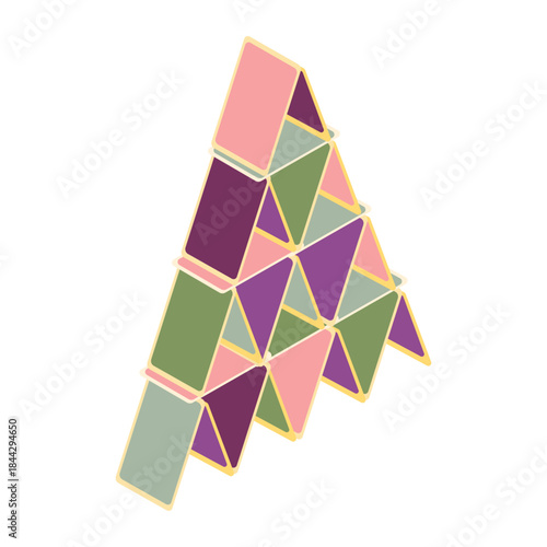 Castle of cards, concept of keeping balance and collapse risk - hand drawn isometric vector illustration.