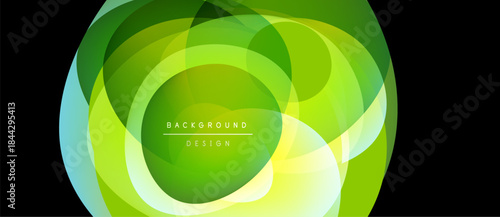 Abstract green design. Layered shapes create dynamic visual effect. Text reads background design. Modern, vibrant composition.