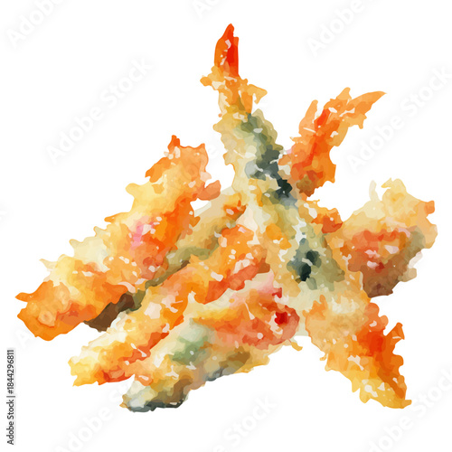 Tempura in watercolor style, vector illustration, isolated on white background.