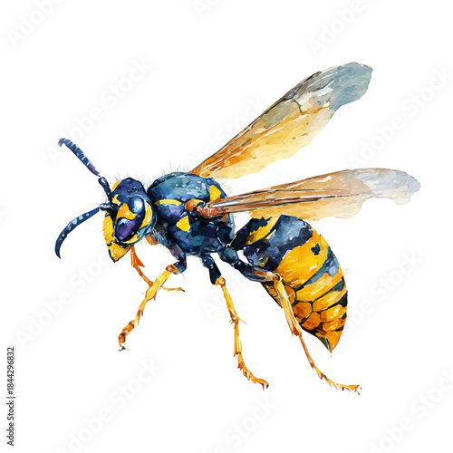 Wasp, watercolor painting, vector illustration, isolated on a white background.