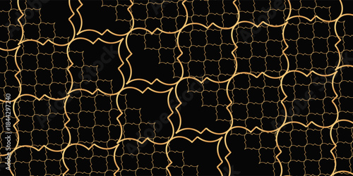Watercolor abstract geometric seamless pattern. Vintage decorative moroccan texture with gold line. Watercolour hand drawn velvet black golden. simple design
