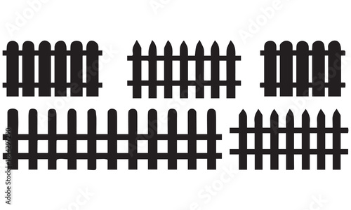 Fence Silhouette Vector Set – Picket, Wooden, and Garden Fence Icons for Architecture, Landscaping, and Design