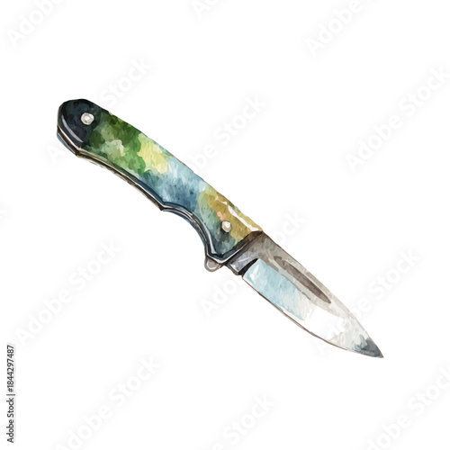 Watercolor painting of Utility Knife, vector illustration, isolated on white background.
