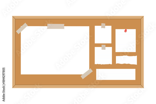 Brown cork bulletin board with blank white paper notes attached