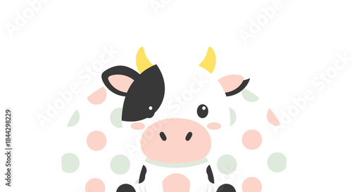 Adorable dairy cow illustration with pastel spots and charming kawaii style design