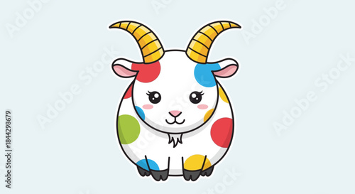 Playful goat illustration featuring colorful polka dots and charming cartoon style art