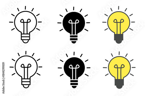 Light bulb lamp icon with clean modern outline, symbolizing ideas, creativity, innovation, inspiration, bright thinking, solutions, and energy efficient concepts