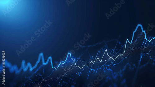 A dynamic blue line graph displaying financial data and market trends with sleek design