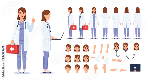 Female doctor and nurse characters with various poses and expressions for medical concepts