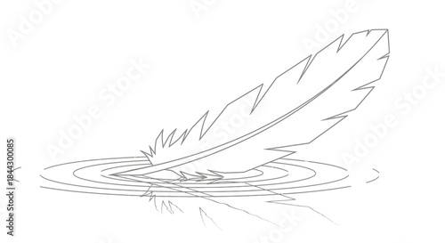 Feather's gentle dance a serene sketch portraying simplicity and water ripples