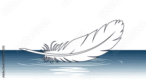 A floating feather gracefully descends upon a serene pond its lightness creating gentle ripples