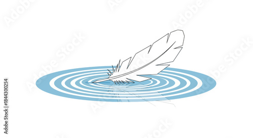 Feather resting on water with concentric ripples, a minimalist symbolic representation with calm