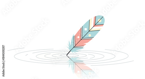 Feather touching the water surface generating concentric ripples illustration
