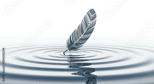 Abstract feather design elegantly touching rippled water surface creating a serene and captivating