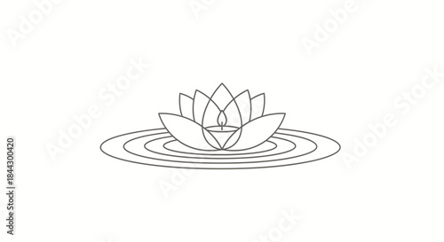 Minimalist lotus flower and ripple graphic for spiritual symbol and serene design