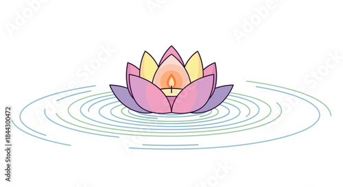 Elegant lotus flower with a candle inside radiating gentle calmness and serenity in water