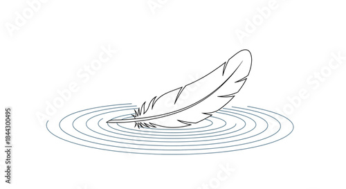 Elegant feather resting peacefully on rippling water, serene and minimalist design evokes