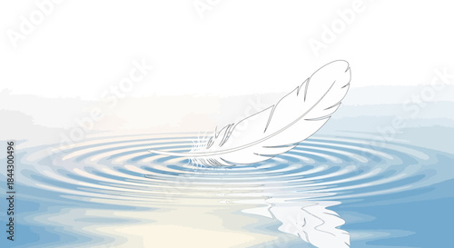 Feathered serenity: A delicate white feather resting gently on calm water surface creating smooth