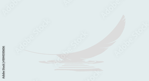 Minimalist depiction of a feather gently touching serene water creating ripples