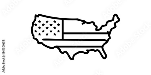 Outline of United States map with American flag design  