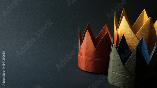 Epiphany three kings paper crowns dark background for celebration or parties  
