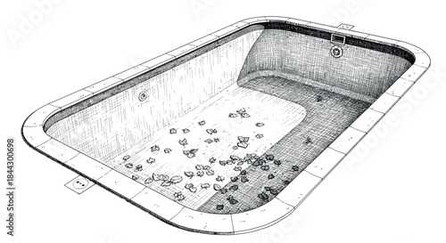 Empty swimming pool with leaves
