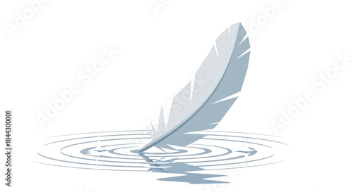 Serene feather illustration gently touching water surface with ripple effect graphic