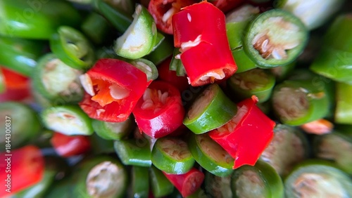 Healthy fresh organic red green yellow sweet chili peppers food ingredient
