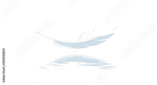 Elegant feather illustration hovering gently above its ethereal reflection conveying tranquility
