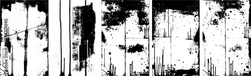 Distressed grunge texture collection illustrating urban decay, rough surfaces, and abstract design concepts.