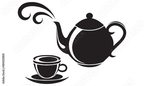 Teapot and Teacup Vector Set – Tea Time Silhouettes, Coffee Cup Icons, and Kettle Illustrations for Café Design .