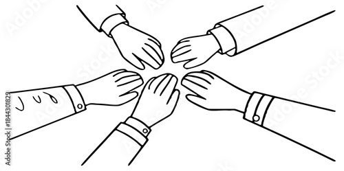 Business team hands joined together representing unity, cooperation, and collaborative work concepts.
