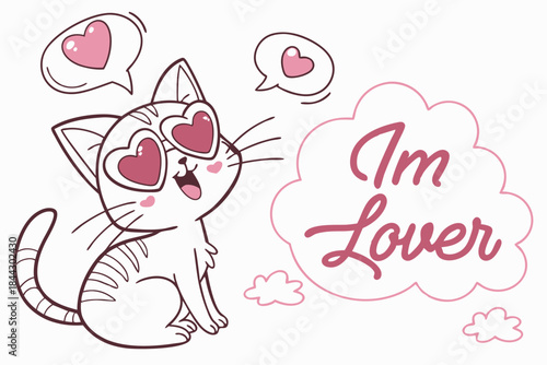 cute pun card with i m lover kitten and illustration