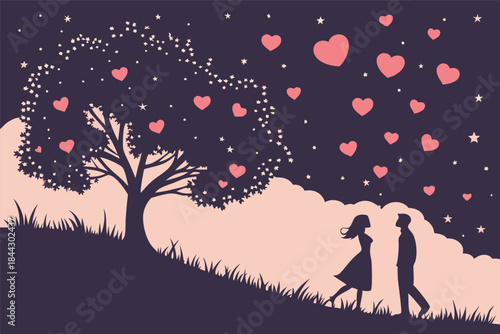 dark starry valentine s day background with small love