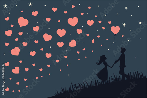 dark starry valentine s day background with small love