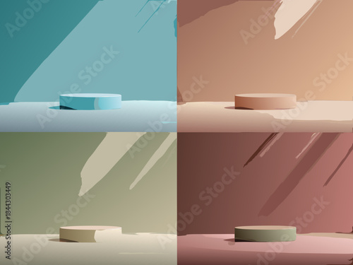 Abstract geometric platforms in various soft pastel colors a minimalist display