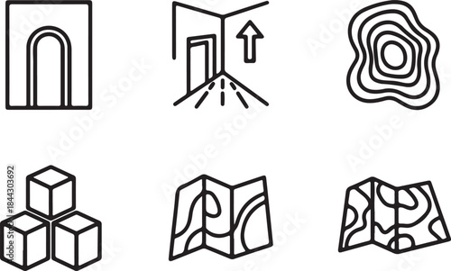 Abstract Line Art Icons for Navigation, Mapping, and Structure symbol outline