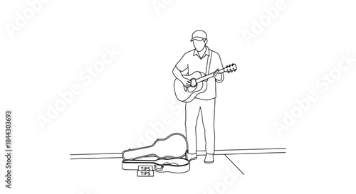 Street musician playing guitar for tips