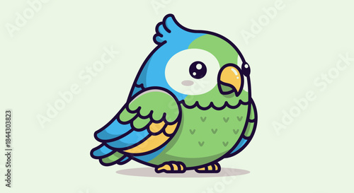 Adorable Cartoon Parrot with Vibrant Plumage and Playful Expression on light background