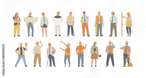 Construction workers and architects in pixel art engineer
