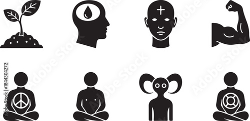 Human Mind Body and Spirit Icons Silhouette Collection plant sprout head silhouette