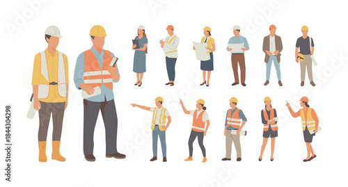 Diverse group of construction workers and architects
