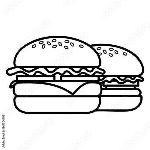 Two hamburger fast food cheeseburger set line art icon
