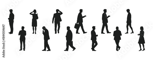 Silhouettes of business people in motion and static poses