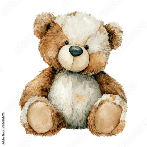 Watercolor painting of Stuffed Animal, vector illustration, isolated on white background.