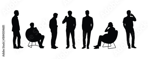 Silhouettes of men in different poses male black