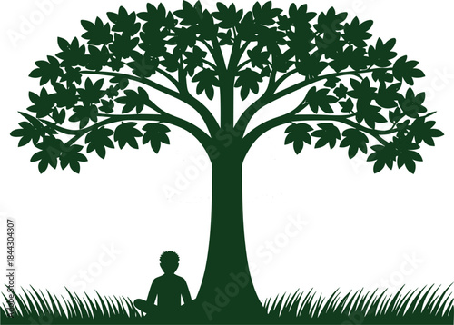 Child under a large tree