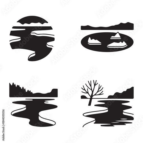 Natural wetland landscape silhouette icon for environmental nature design