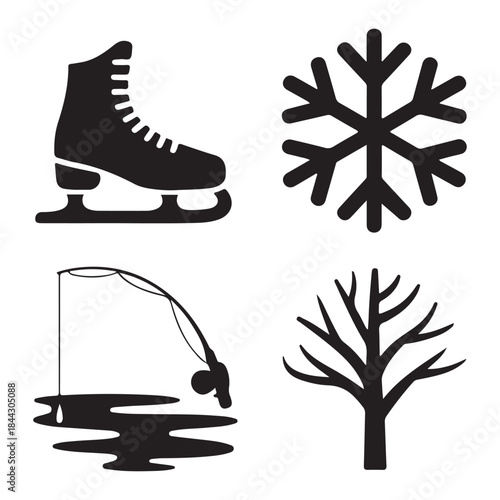 Ice skating activity silhouette icon for winter sports illustration
